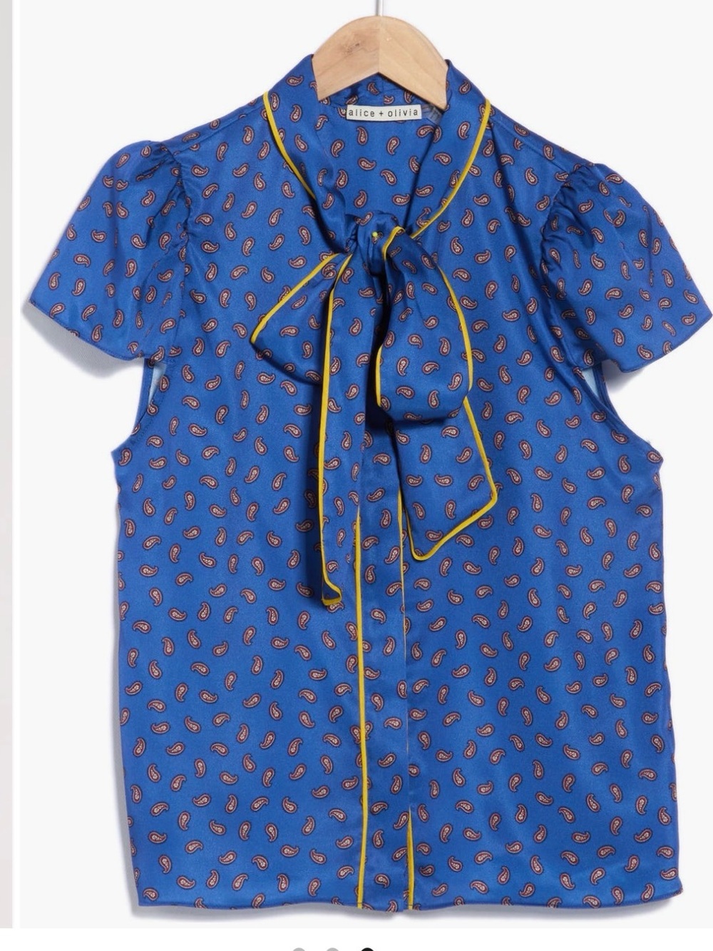 Alice + Olivia Navy Paisley Silk Tie with Yellow Edge